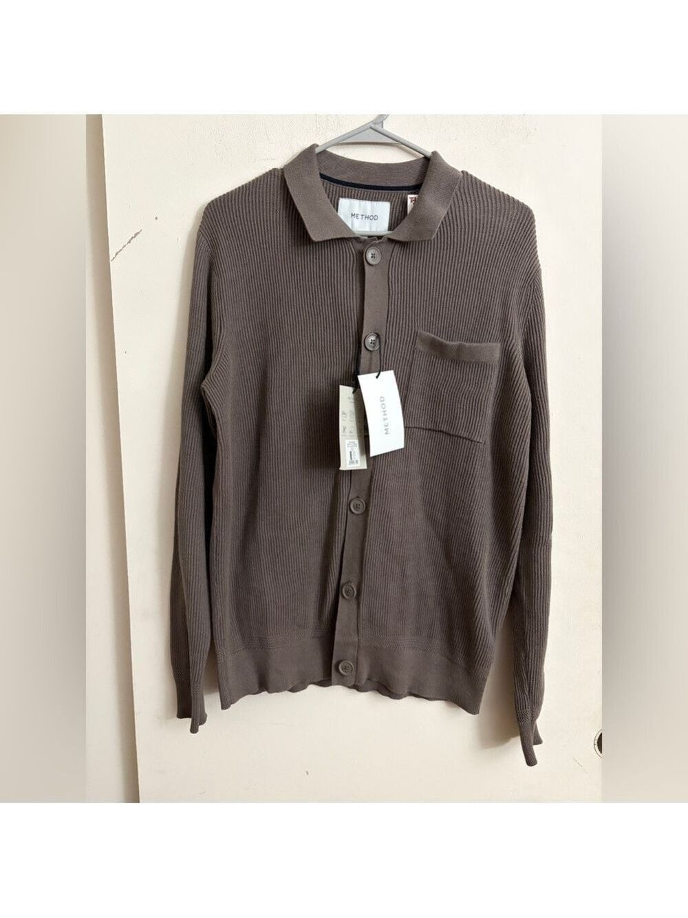 Method Polo Cardigan Sweater Holborn Cotton Button Front Quiet Luxury Size S NWT